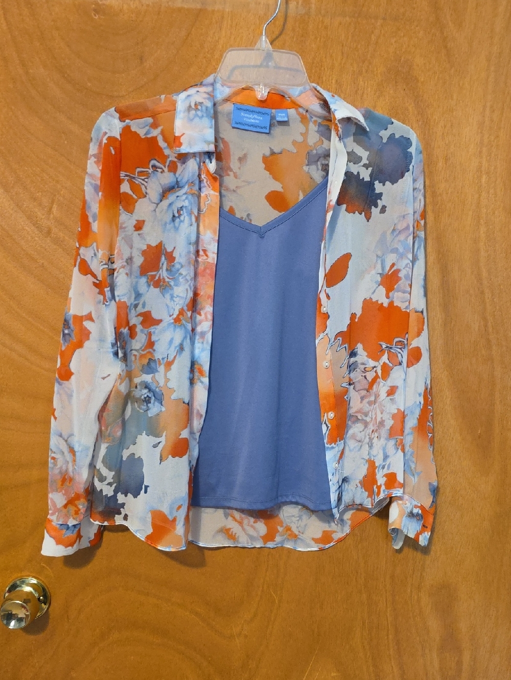 Simply Vera Vera Wang Orange & Blue Floral Button-Down with Blue Cami